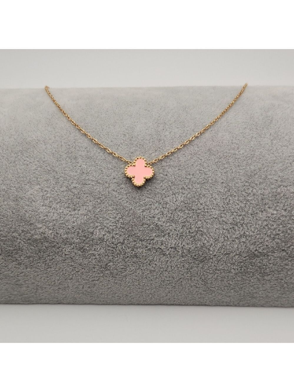 Pink Clover Necklace 18k Gold Plated Stainless Steel Dainty Gold Necklace